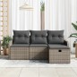 vidaXL Set da giardino 4 pezzi con cuscini grigi in rattan sintetico vidaXL Set da giardino 4 pezzi con cuscini grigi in rattan sintetico
