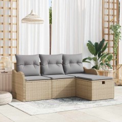 vidaXL Set da Giardino Modulare con 4 Pezzi e Cuscini Beige in Rattan Sintetico