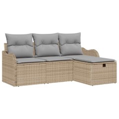 vidaXL Set da Giardino Modulare con 4 Pezzi e Cuscini Beige in Rattan Sintetico