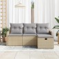 vidaXL Set da Giardino Modulare con 4 Pezzi e Cuscini Beige in Rattan Sintetico