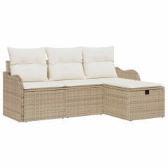 vidaXL Set di divani da giardino 4 pezzi con cuscini beige in rattan