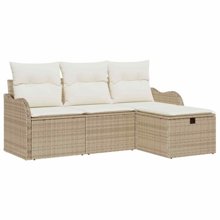 vidaXL Set di divani da giardino 4 pezzi con cuscini beige in rattan