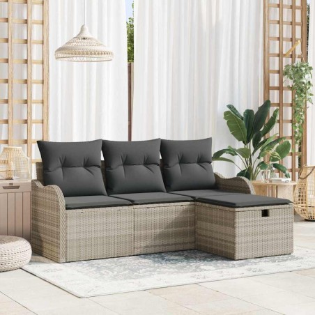 vidaXL Set Giardino 4 Pezzi con Cuscini Grigio Chiaro in Rattan Sintetico