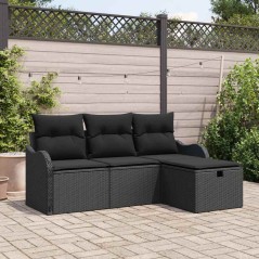 vidaXL Set di divani da giardino di 4 pezzi con cuscini in rattan nero