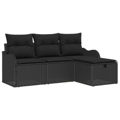 vidaXL Set di divani da giardino di 4 pezzi con cuscini in rattan nero