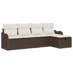 vidaXL Set di divani da giardino in 5 pezzi con cuscini in polyrattan marrone
