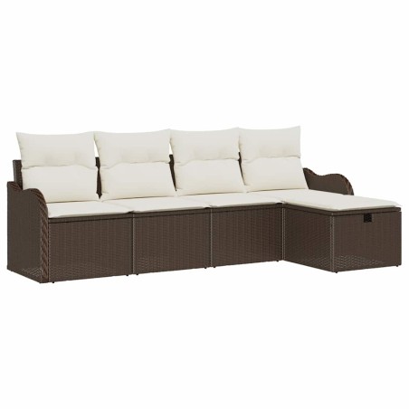 vidaXL Set di divani da giardino in 5 pezzi con cuscini in polyrattan marrone