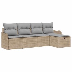 vidaXL Set di divani da giardino in 5 pezzi con cuscini in polirattan beige