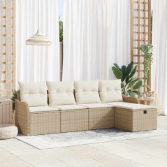 vidaXL Set di divani da giardino 5 pezzi con cuscini in rattan sintetico beige