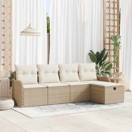 vidaXL Set di divani da giardino 5 pezzi con cuscini in rattan sintetico beige