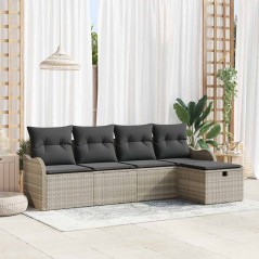 vidaXL Set divano da giardino 5 pezzi con cuscini in polyrattan grigio chiaro
