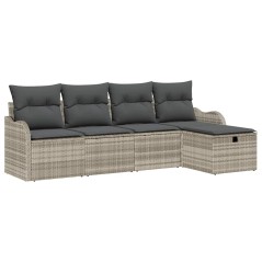 vidaXL Set divano da giardino 5 pezzi con cuscini in polyrattan grigio chiaro