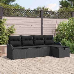 vidaXL Set di divano da giardino a 5 pezzi con cuscini in polirattan nero