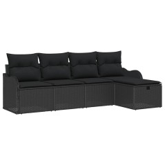 vidaXL Set di divano da giardino a 5 pezzi con cuscini in polirattan nero
