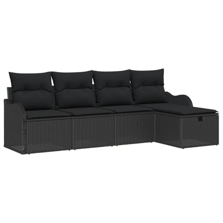 vidaXL Set di divano da giardino a 5 pezzi con cuscini in polirattan nero