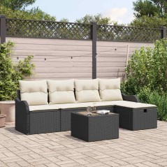 vidaXL Set di Divani da Giardino a 6 Pezzi con Cuscini in Rattan Sintetico Nero