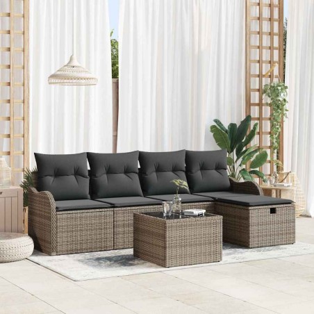 vidaXL Set di divani da giardino da 6 pezzi con cuscini in polyrattan grigio
