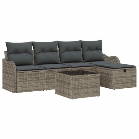 vidaXL Set di divani da giardino da 6 pezzi con cuscini in polyrattan grigio
