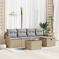 vidaXL Set di divani da giardino in rattan sintetico beige, 6 pezzi con cuscini