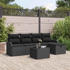 vidaXL Set di Divano da Giardino 6 Pezzi con Cuscini in Rattan Sintetico Nero