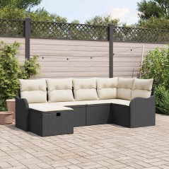 vidaXL Set da Giardino a 6 Pezzi con Cuscini Neri in Rattan