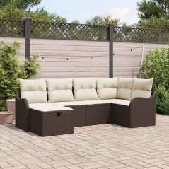 vidaXL Set di divani da giardino da 6 pezzi con cuscini in poly rattan marrone