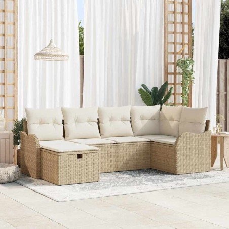 vidaXL Set di divani da giardino 6 pezzi con cuscini beige in rattan