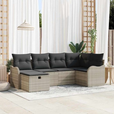 vidaXL Set di divani da giardino con 6 pezzi e cuscini grigio chiaro in rattan sintetico