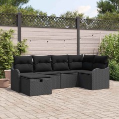 vidaXL Set da giardino con divano a 6 pezzi e cuscini in rattan sintetico nero