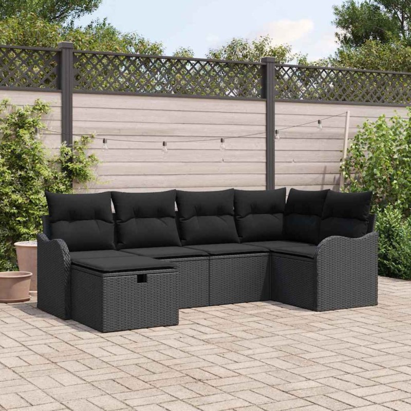 vidaXL Set da giardino con divano a 6 pezzi e cuscini in rattan sintetico nero