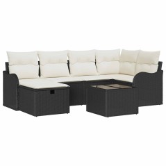 vidaXL Set di divani da giardino 7 pezzi con cuscini in rattan polyrattan nero