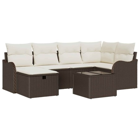 vidaXL Set di divani da giardino , 7 pezzi con cuscini, in Polyrattan marrone