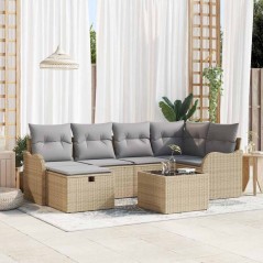 vidaXL Set giardino 7 pezzi con cuscini beige in rattan