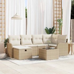 vidaXL Set da Giardino 7 Pezzi con Cuscini Beige in Rattan Composito
