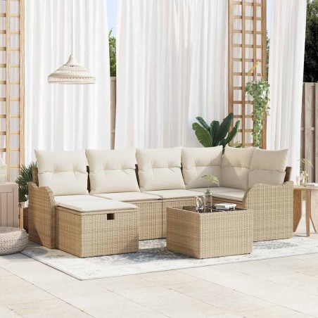 vidaXL Set da Giardino 7 Pezzi con Cuscini Beige in Rattan Composito