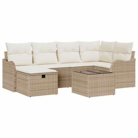 vidaXL Set da Giardino 7 Pezzi con Cuscini Beige in Rattan Composito