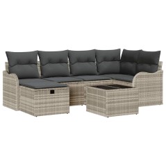 vidaXL Set di divani da giardino da 7 pezzi con cuscini grigio chiaro in rattan sintetico
