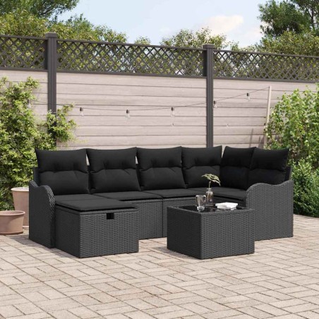 vidaXL Set divano da giardino 7 pezzi con cuscini in polirattan nero