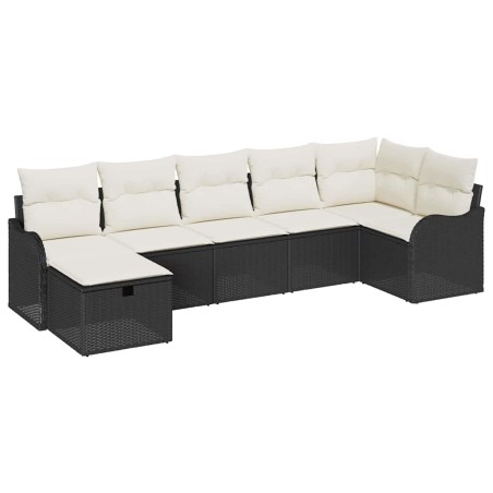 vidaXL Set di divani da giardino 7 pezzi con cuscini in rattan sintetico nero