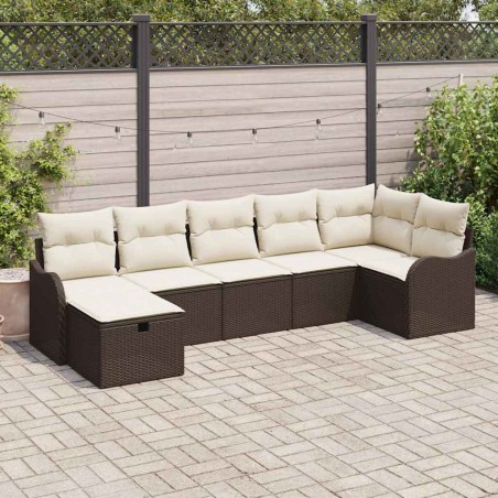 vidaXL Set Giardino 7 Pezzi con Cuscini Marroni in Rattan Sintetico