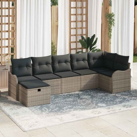 vidaXL Set da divano per giardino , 7 pezzi, con cuscini grigi in rattan sintetico.