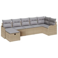 vidaXL Set Divano da Giardino con 7 Pezzi e Cuscini in Rattan Sintetico Beige