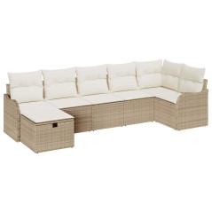 vidaXL Set da divano da giardino 7 pezzi con cuscini beige in polyrattan