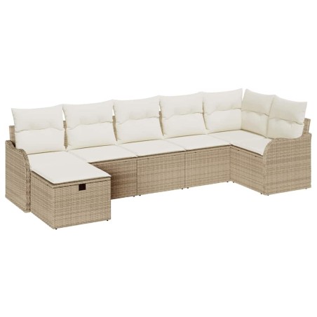 vidaXL Set da divano da giardino 7 pezzi con cuscini beige in polyrattan