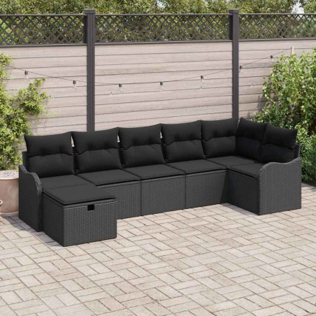 vidaXL Set da Giardino 7 Pezzi con Cuscini in Rattan Plastico Nero