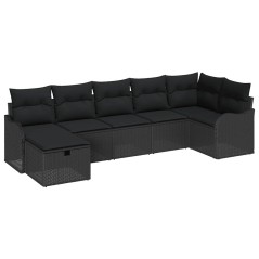 vidaXL Set da Giardino 7 Pezzi con Cuscini in Rattan Plastico Nero
