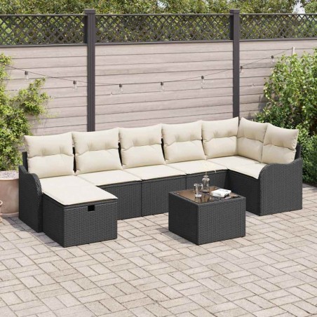 vidaXL Set di divani da giardino in 8 pezzi con cuscini in rattan nero