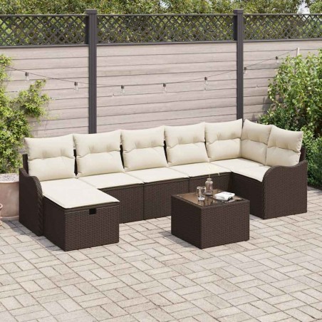 vidaXL Set di divani da giardino 8 pezzi con cuscini marroni in rattan sintetico