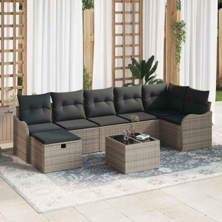 vidaXL Set divano da giardino 8 pezzi con cuscini grigi in rattan sintetico