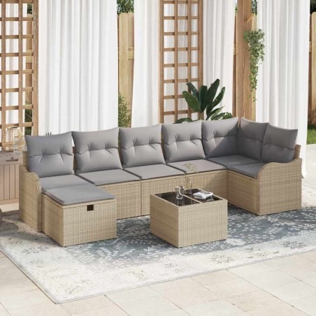 vidaXL Set da divano da giardino 8 pezzi con cuscini beige in rattan sintetico